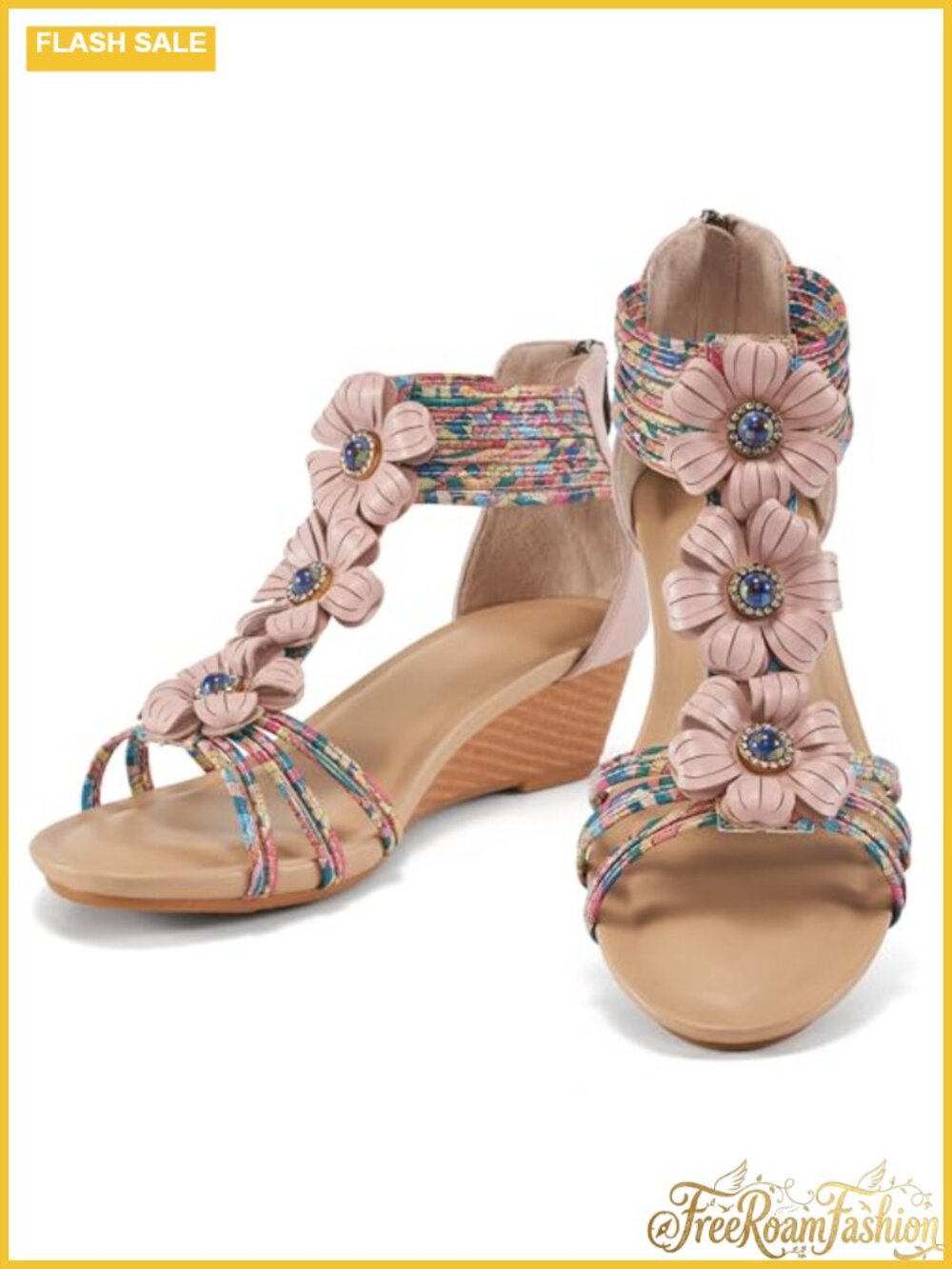 Faux Leather Wedge Sandals Open Toe Ankle Zip All-Day Comfort Dressy